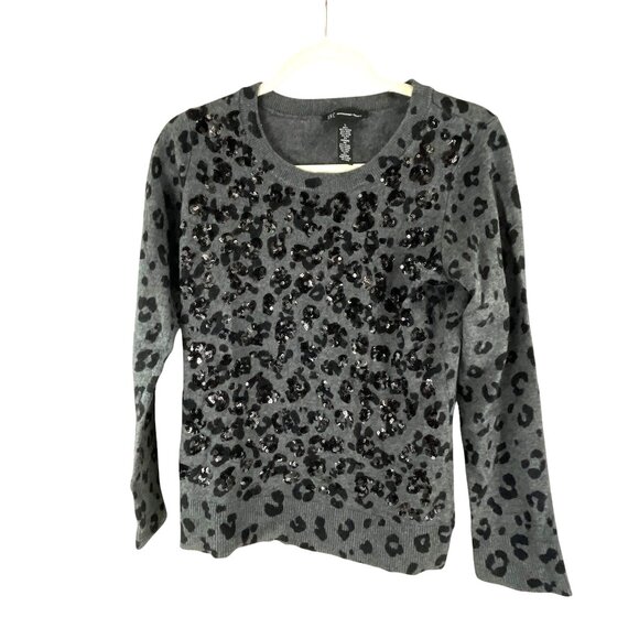 I.N.C International Concepts Sequin Leopard Print Sweater Grey Black L Artsy Dre - Picture 7 of 7